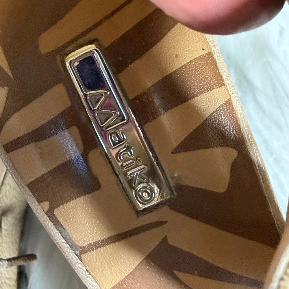 Matiko Paris Leather Cutout Wedge Sandals Two Tone Tan/Taupe Platform‎ Heel Sz 7
